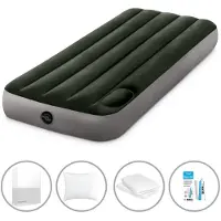 Intex luchtbedset - 1-Persoons - 76 x 191 x 25 cm - Groen - Met ingebouwde voetpomp + Accessoires