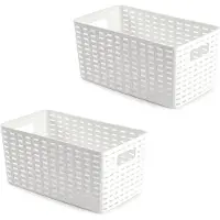 PlasticForte Opbergmand - 6x - Kastmand - rotan kunststof - wit - 5 Liter - 15 x 28 x 13 cm