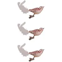 Bellatio 3x stuks luxe glazen decoratie vogels op clip velvet roze 11 cm - Kersthangers