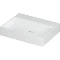 Ink United Wastafel - Porselein Zonder Kraangat Incl. Porseleinen Click Plug En Verborgen Overloop Systeem - Glans Wit 600x450mm (bxd) - Rechthoekig