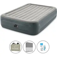 Intex luchtbed - 2 personen - 152 x 203 x 46 cm - Grijs - Met ingebouwde pomp + spannenlaken antraciet + reparatieset