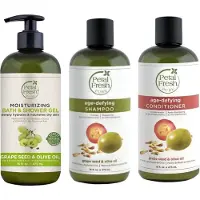 Petal Fresh - Grape Seed & Olive Oil - Bath & Shower Gel + Shampoo + Conditioner - 3 Pak