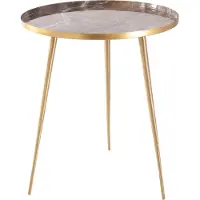 Ptmd collection PTMD Jiven Ronde Bijzettafel Marmer - H52,5 x Ø46,5 cm - Ijzer - Goud