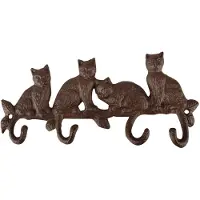 Esschert Design Gietijzeren kapstok/wandrek met 4 kattenstaart haken - 29 cm - Katten - Kapstokken