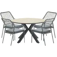 Garden Impressions Ross tuinset 5-delig mosgroen - Tulli tuintafel Ø122x75 cm light teak look