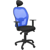 Piqueras Y Crespo Stoel Jorquera, blauw netweefsel, Bali-stijl, zwarte zitting met verstelbare hoofdsteun