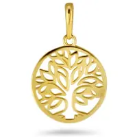 New Bling 9NBSAM-G220294 Gouden Hangertje Levensboom - Rond - 12MM - 14 Karaat - Geel Goud