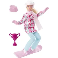 Barbie Snowboarder-modepop Wintersportthema met blond haar, jas, broek en snowboardaccessoires