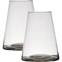 Hakbijl Glass Bloemenvaas Donna - 2x stuks - transparant - glas - 16 x 20 cm
