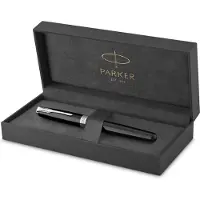 Parker Sonnet vulpen, metaal en zwarte lak met palladiumdetails, roestvrijstalen medium penpunt