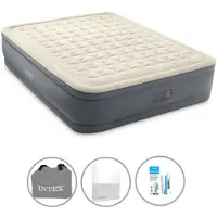 Intex Luchtbedset- 2-Persoons - 152 x 203 x 46 cm - Grijs - Met electrische pomp + Hoeslaken Wit + Reparatieset