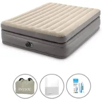 Intex Luchtbedset- 2-Persoons - 152 x 203 x 51 cm - Grijs - Met Ingebouwde pomp + Hoeslaken Wit + Reparatieset
