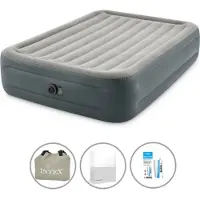 Intex Luchtbedset- 2-Persoons - 152 x 203 x 46 cm - Grijs - Met Ingebouwde pomp + Hoeslaken Wit + Reparatieset