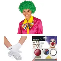 Smiffys Clown verkleed set volwassenen - pruik groen/schmink/neus/handschoenen