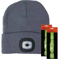 Benson Hardloop set winter - LED wintermuts/beanie grijs - LED Hardloop reflectie bandje