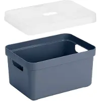 Sunware 2x stuks opbergboxen/opbergmanden blauw van 5 liter kunststof met transparante deksel - Opbergbox