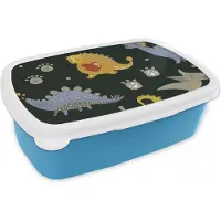 MuchoWow Broodtrommel Blauw - Lunchbox - Brooddoos - Dino - Kinderen - Patronen - Jongens - Meisjes - Dinosaurus - 18x12x6 cm - Kinderen - Jongen