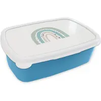 MuchoWow Broodtrommel Blauw - Lunchbox - Brooddoos - Regenboog - Kinderen - Sterren - Stippen - Pastel - 18x12x6 cm - Kinderen - Jongen