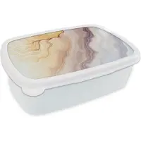 MuchoWow Broodtrommel Wit - Lunchbox - Brooddoos - Marmer - Textuur - Zandsteen - Goud - Marmerlook - 18x12x6 cm - Volwassenen