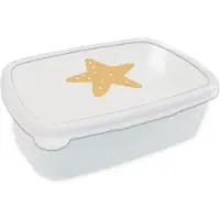 MuchoWow Broodtrommel Wit - Lunchbox - Brooddoos - Ster - Meisjes - Jongens - Oranje - Stippen - Kinderen - 18x12x6 cm - Volwassenen