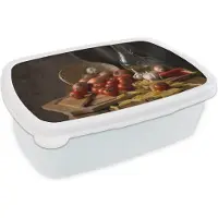 MuchoWow Broodtrommel Wit - Lunchbox - Brooddoos - Snijplank - Groente - Stilleven - Pasta - Uit - Tomaat - Snijplank - 18x12x6 cm - Volwassenen