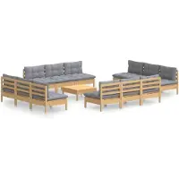 vidaXL 13-delige loungeset voor de tuin met grijze kussens, gemaakt van grenenhout