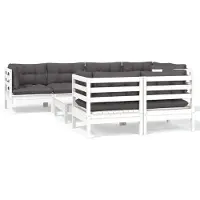 vidaXL 8-delige loungeset voor de tuin met kussens, wit, massief grenenhout