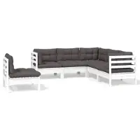 vidaXL 5-delige loungeset voor de tuin met kussens, wit, van grenenhout