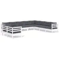 vidaXL 10-delige loungeset voor de tuin met kussens, wit, massief hout, grenen