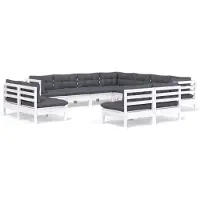 vidaXL 11-delige loungeset voor de tuin met kussens, wit, massief hout, grenen
