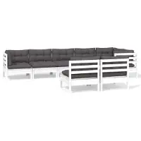 vidaXL 8-delige loungeset voor de tuin met kussens, wit, massief grenenhout