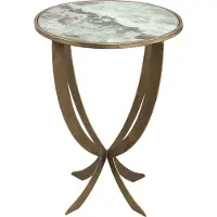 Ptmd collection PTMD Laiko white metal sidetable marble print round (Goud, 45x45x62cm)
