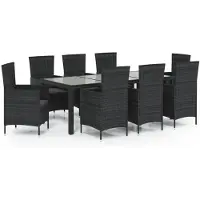 vidaXL 9-delige Tuinset met kussens poly rattan zwart