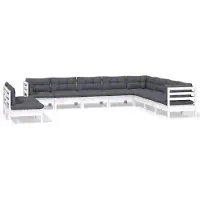 vidaXL 10-delige loungeset voor de tuin met kussens, wit, massief hout, grenen