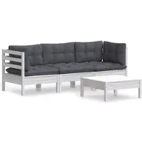 vidaXL 4-delige Loungeset met antracietkleurige kussens grenenhout