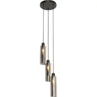 QAZQA Moderne hanglamp zwart met smoke glas 3-lichts - Stavelot
