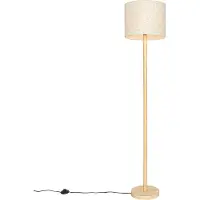 QAZQA Landelijke vloerlamp hout met linnen kap beige 32 cm - Mels