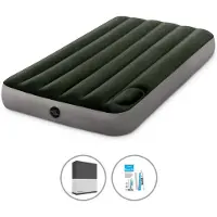 Intex Luchtbedset- 1-Persoons - 99 x 191 x 25 cm - Groen - Met ingebouwde voetpomp + Hoeslaken Zwart + Reparatieset