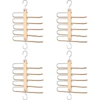 Behave Ruimtebesparende Kledinghanger - Kledinghangers - Broekhanger - Antislip - Bamboe Hout - 5 Haken - 4 Stuks