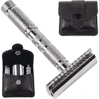 Parker A1-R 4 piece travel safety razor & leather pouch