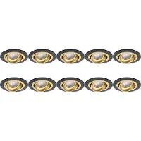 BES LED Spot Armatuur 10 Pack - Pragmi Alpin Pro - GU10 Inbouwspot - Rond - Zwart/Goud - Aluminium - Kantelbaar - Ø92mm
