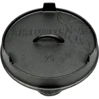 Valhal Outdoor - gietijzeren deksel voor skillet / koekepan 25cm - kan ook als grillpan gebruikt worden, VH.LID25