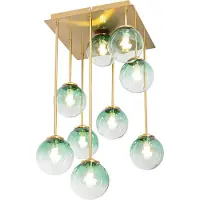 QAZQA Art Deco plafondlamp goud met groen glas 9-lichts - Athens