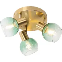 QAZQA Art Deco plafondlamp goud met groen glas 3-lichts - Vidro