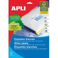 APLI etiketten ft 210 x 297 mm (b x h), rechte hoeken, 25 stuks, 1 per blad (1215)