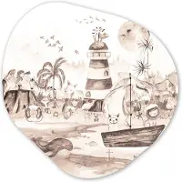 MuchoWow Organische wanddecoratie 60x60 cm - Organisch schilderij Strand - Kinderen - Vuurtoren - Alpaca - Zee - Dieren - Muurdecoratie woonkamer - Kamer decoratie - Schilderijen - Muurcirkel aesthetic