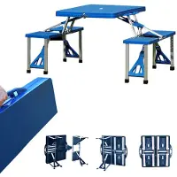 Casaria Campingtafel Blauw Zilver Aluminium Kunststof 137x85x65cm