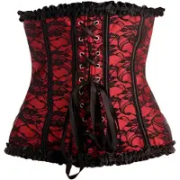 Master Series Scarlet Seduction Kanten Korset & String - Zwart/Rood - Strakker
