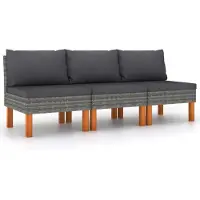 vidaXL - Middenbanken - 3 - st - poly - rattan - en - massief - eucalyptushout