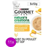 Gourmet 11x Nature's Creations - Puree met Kip & Pompoen - Kattenvoer - 5x10g